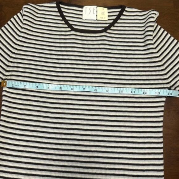 Tse Wool Black, White, and Light Blue Gray Stripe Tee Size S - Picture 8 of 9